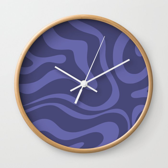 Modern Retro Liquid Swirl Abstract Pattern Square in Periwinkle Purple Wall Clock