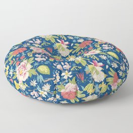 Blooming Summer Floral Garden Blue & Pink Floor Pillow