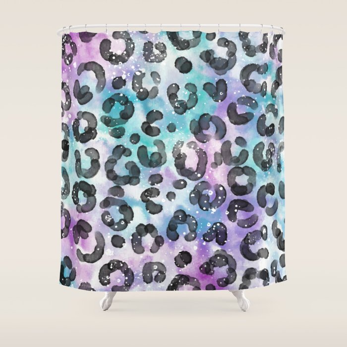 Leopard Spots Watercolors Purple Blue Black Shower Curtain