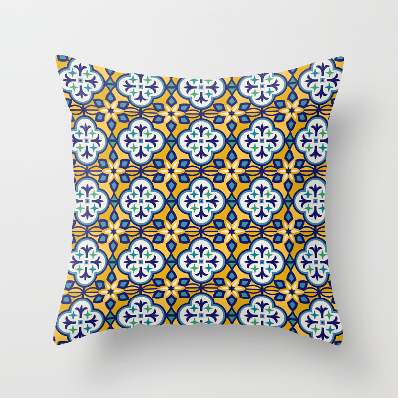 Yellow And Blue Moroccan Tile Throw Pillow By Latheandquill Society6