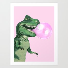 Bubble gum T-Rex in Pink Art Print