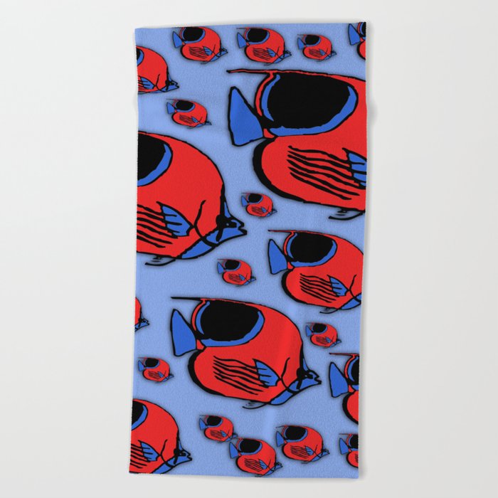 Red & Blue Sunfish Beach Towel