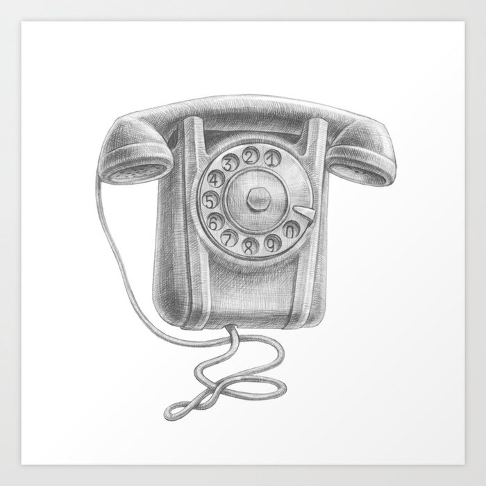 Retro rotary dial phone pencil draw Art Print
