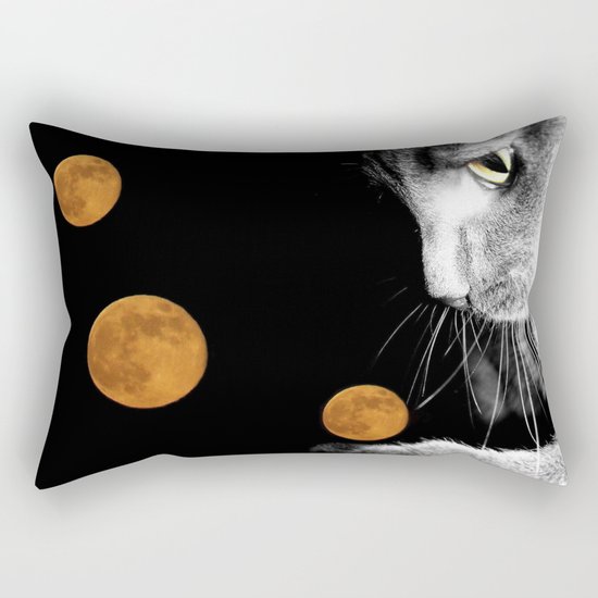 Silver Cat and Moon Rectangular Pillow