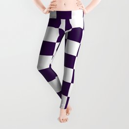 Checkered Pattern White and Very Dark Violet Magenta Purple Leggings