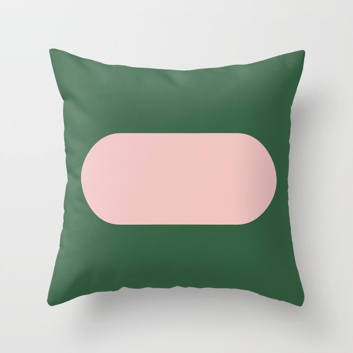 Margo Collection: Minimalist Modern Geometric Pink on Green Throw Pillow