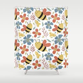 Cute Honey Bees and Flowers Shower Curtain