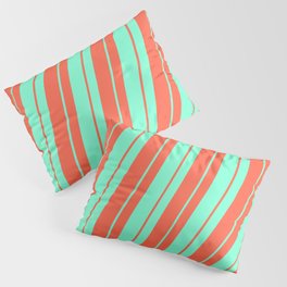 [ Thumbnail: Aquamarine and Red Colored Lined Pattern Pillow Sham ]