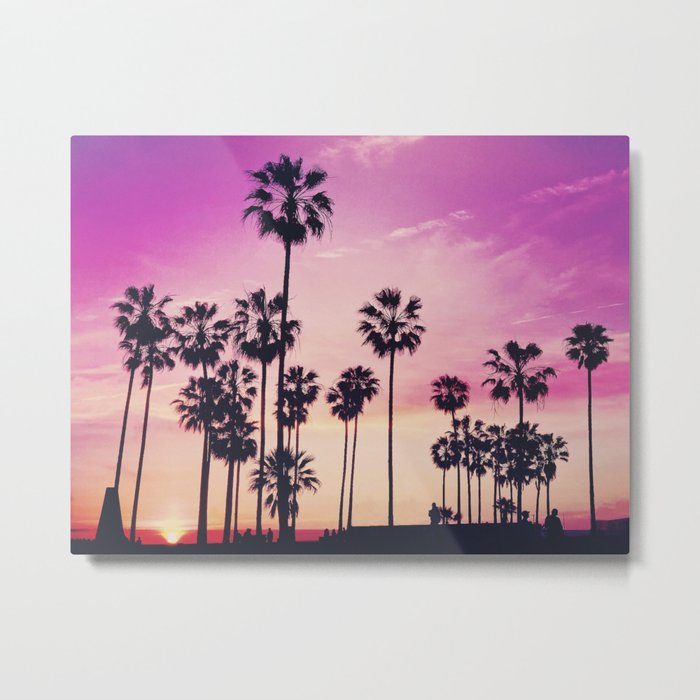 Sunset Palms Purple Tropical Sky Metal Print