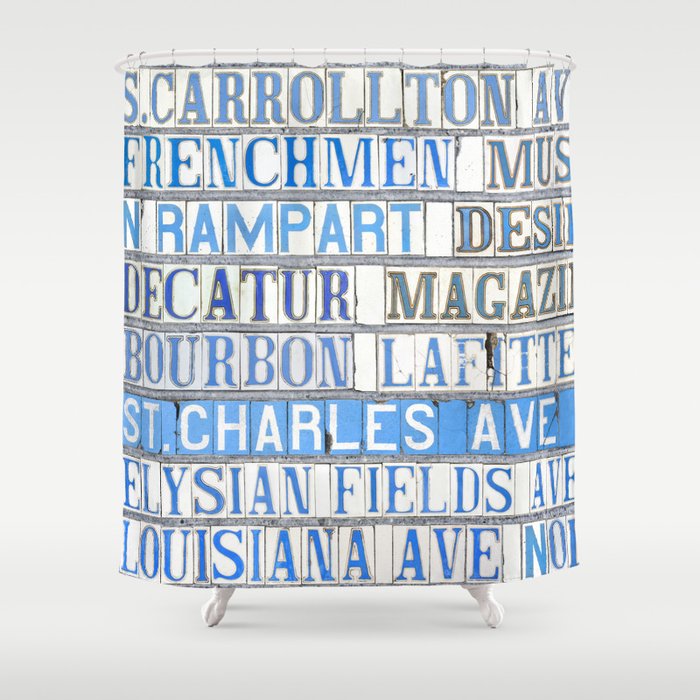 New Orleans Street Names Tile Art Word Typography Letters French Quarter Uptown Marigny Shower Curtain