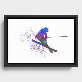 Skier in watercolor Framed Canvas