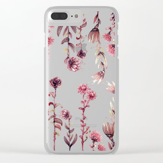 yellow back, pink nature Clear iPhone Case