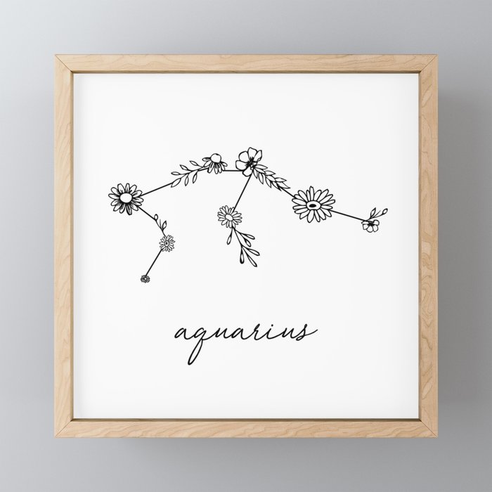 Aquarius Floral Zodiac Constellation Framed Mini Art Print