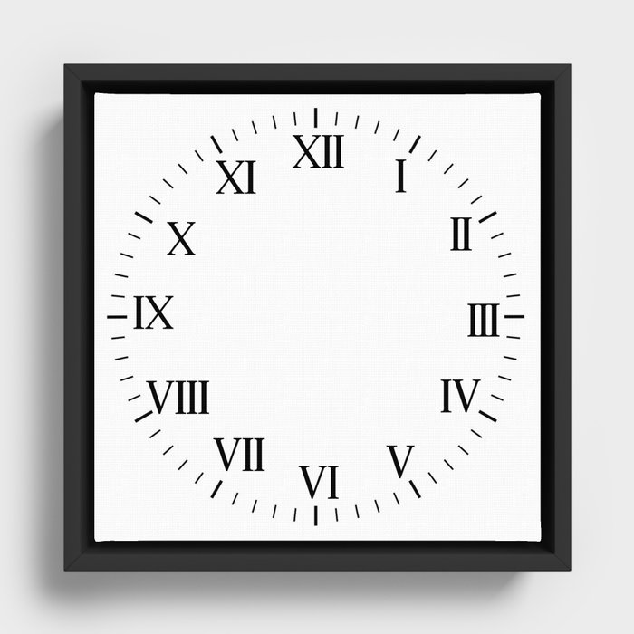 White Clock with black Roman Numbers : Roman Clock Framed Canvas