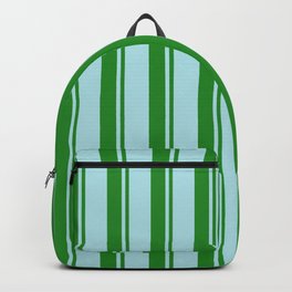 [ Thumbnail: Forest Green and Powder Blue Colored Pattern of Stripes Backpack ]