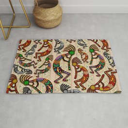 Kokopelli Rainbow Colors on Tribal Pattern  Area & Throw Rug