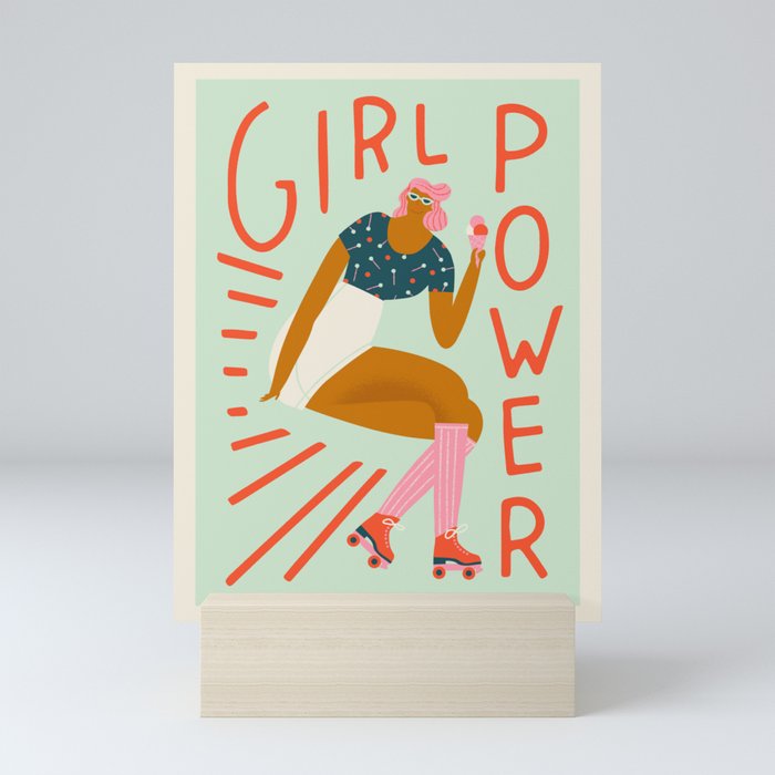 Roller skating girl Mini Art Print