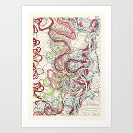 Vintage Map of the Mississippi River Art Print | Maps, Pattern, Decor, Swirl, Modern, Mississippi, Color, Vintge, Art, Illustration 