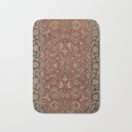 Flowery Boho Rug I // 17th Century Distressed Colorful Red Navy Blue Burlap Tan Ornate Accent Patter Bath Mat