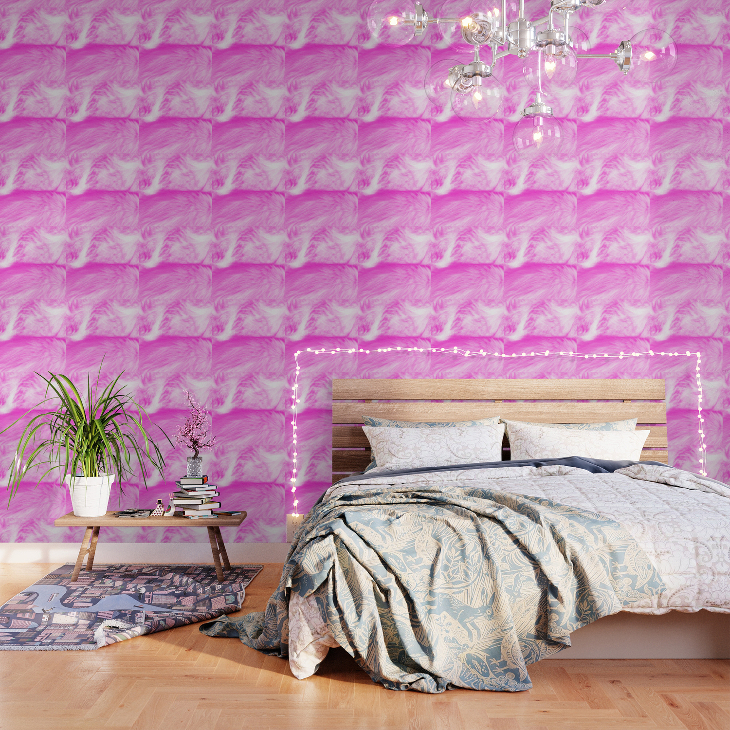 Pink Wolf Fur Pop Art Animal Print Wallpaper