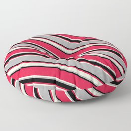 [ Thumbnail: Crimson, Beige, Dark Grey, and Black Colored Lined/Striped Pattern Floor Pillow ]