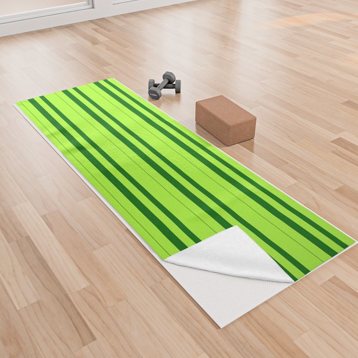 Light Green & Dark Green Colored Lines/Stripes Pattern Yoga Towel