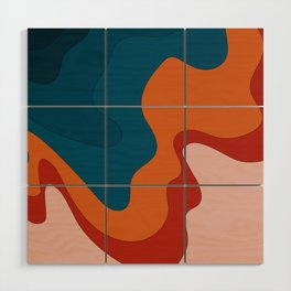 Liquid - Colorful Retro Fluid Summer Vibes Beach Design Rainbow Pattern in Red Pink and Dark Blue Wood Wall Art