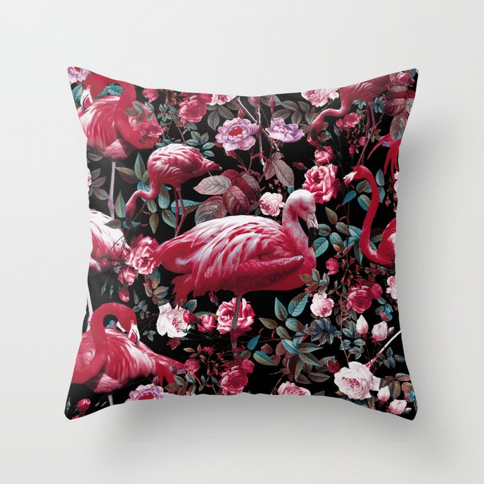 Floral and Flamingo VIII pattern Throw Pillow