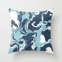 Aqua And Blue Marble Fluid  Throw Pillow