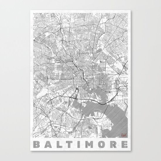 Baltimore Map Line Canvas Print