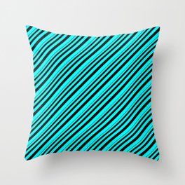 [ Thumbnail: Black and Cyan Colored Stripes Pattern Throw Pillow ]