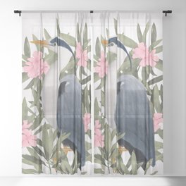 Gray heron and oleander plant - Sheer Curtain