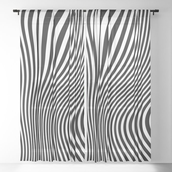 Retro Shapes And Lines Black And White Optical Art Sheer Curtain