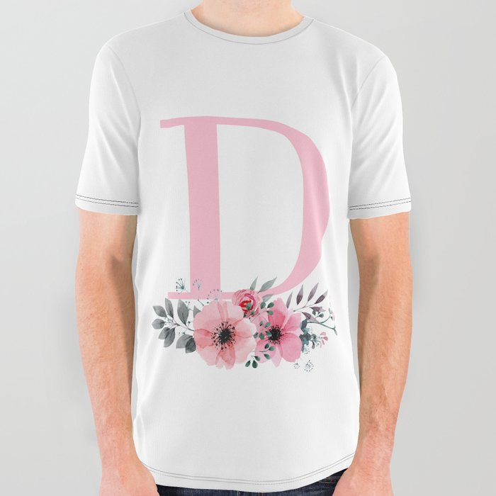 Floral Botanical Watercolor Spray Monogram D All Over Graphic Tee