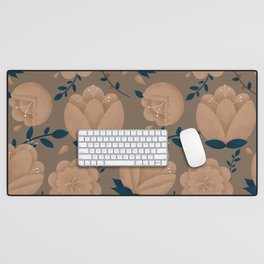 Gold and Navy Romantic Flower Pattern Desk Mat