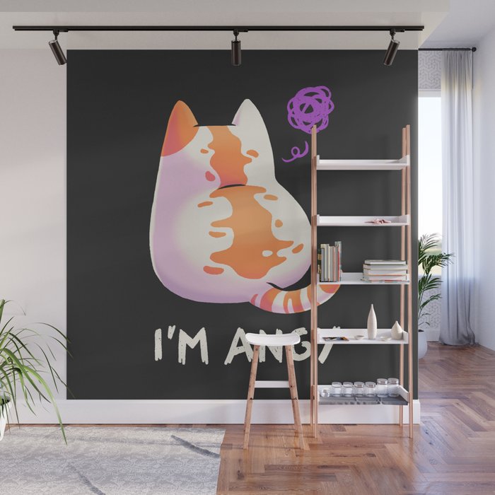 No Talk Me Im Angy // Angry Kitty Meme, Fluffy, Kawaii Wall Mural