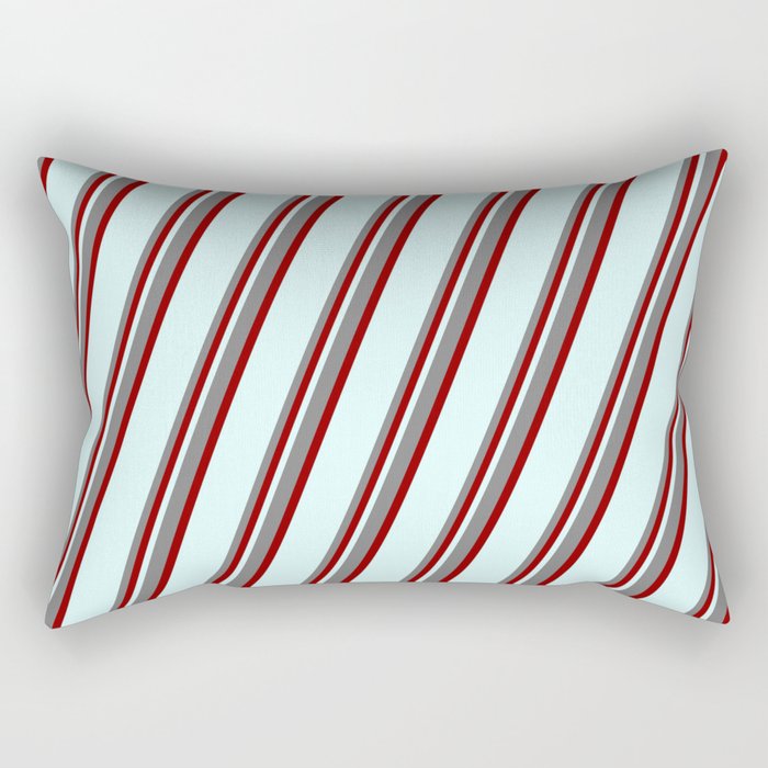 Grey, Dark Red & Light Cyan Colored Stripes/Lines Pattern Rectangular Pillow
