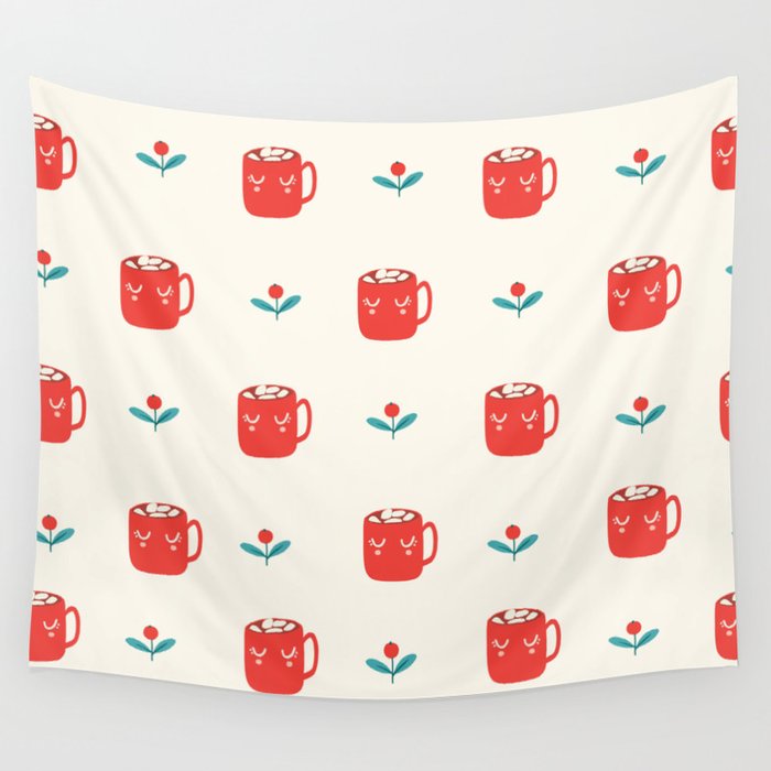 Cute Red Mug Christmas Pattern Wall Tapestry
