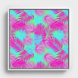 Neon Pink & Blue Tropical Print Framed Canvas