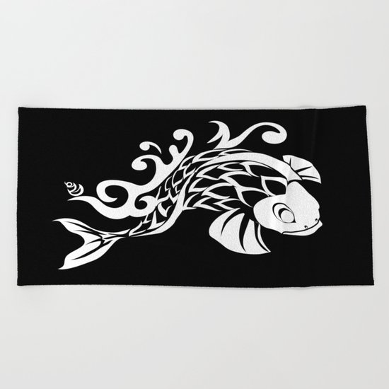 BK WHT KOI FISH LOGO Beach Towel