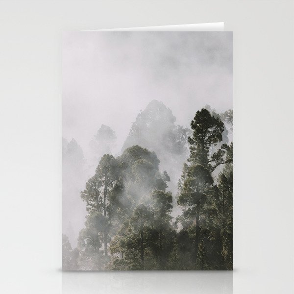 Tall forest trees above the morning mist Stationery Cards