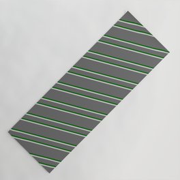 [ Thumbnail: Dim Grey, Dark Green, and Light Grey Colored Stripes Pattern Yoga Mat ]