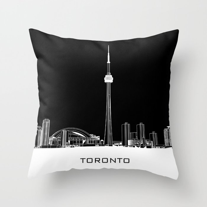 Toronto Skyline - White ground / Black Background Throw Pillow
