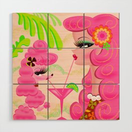 Palm Springs Pink Poodle Martini Girl Wood Wall Art