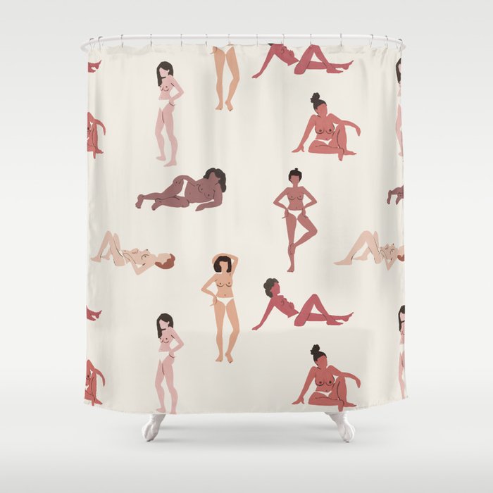HEY LADIES Shower Curtain | Painting, Pattern, Acrylic, Pop-art, Black-and-white, Ladies, Girlboss, Female, Feminist, Underwear