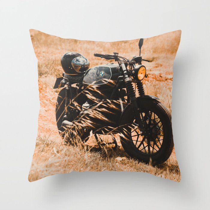 Old motorcycle photo, café racer, man cave gift, mancave, scrambler, cafe racer Throw Pillow