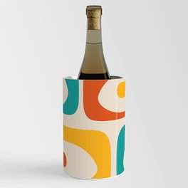 Mid Century Modern Piquet Abstract Pattern in Orange, Mustard Yellow, Turquoise Teal, and Cream Wine Chiller
