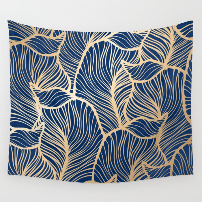 Navy blue and gold tapestry clearance