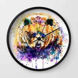 Colorful Grizzly Bear Wall Clock