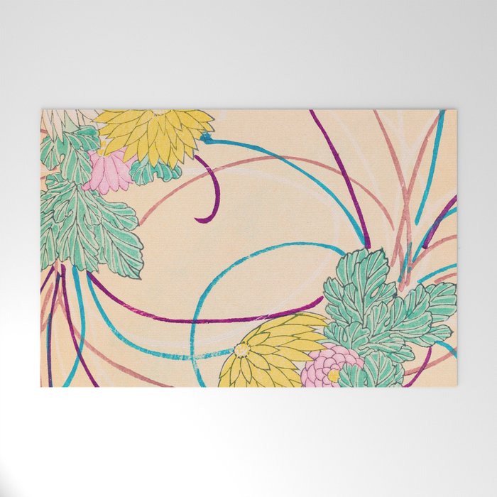 Chrysanthemum Abstract Floral Print Japanese Retro Pattern Welcome Mat